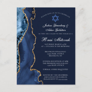 Convite de festas marinho Azul Dourado B'nai Mitzv