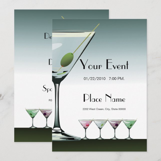 Convite de festas Martini Cocktails (Frente/Verso)