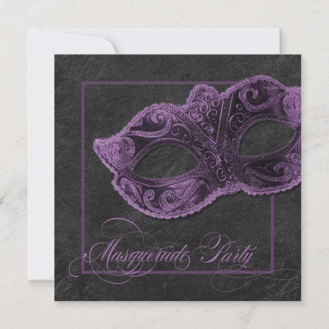 Convite de festas Mascarada - Violeta e preto (Frente)