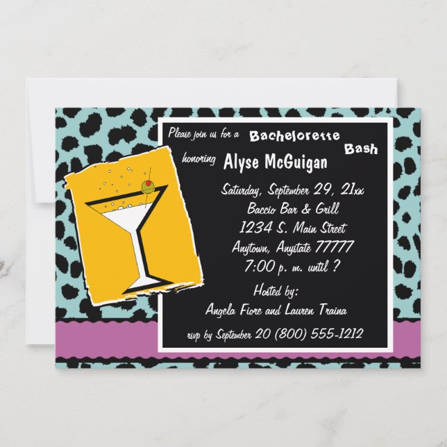 Convite de festas Mauve Teal e Orange Leopard (Frente)