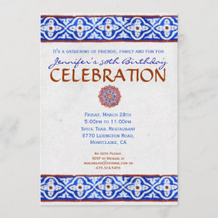 Convite de festas Mediterrâneo - Azul Azulejo pin