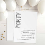 Convite de festas Moderno de Quarenta aniversário<br><div class="desc">Este convite de festas de aniversário de 40 anos de tipografia minimalista é perfeito para uma festa de aniversário moderna. A simples design apresenta uma tipografia clássica minimalista, a preto e branco, com um toque moderno. Personalizável em qualquer cor. Mantenha o design mínimo e elegante, como está, ou personalize-o adicionando...</div>