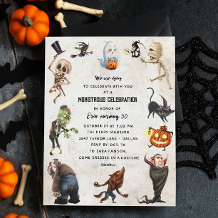 Convite de festas monstro - Halloween monstruoso