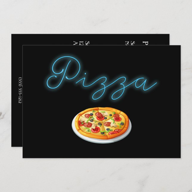 Convite de festas Neon Glow Pizza (Frente/Verso)