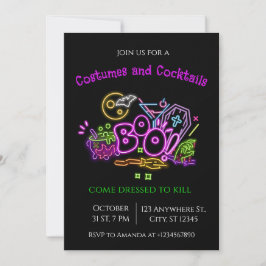 Convite de festas Neon Halloween Fantasmas e Pumpk