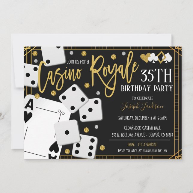 Convite de festas Noturno Casino Royale (Frente)