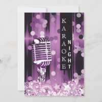 Convite de festas noturno Purple Sweet 16 karaoke