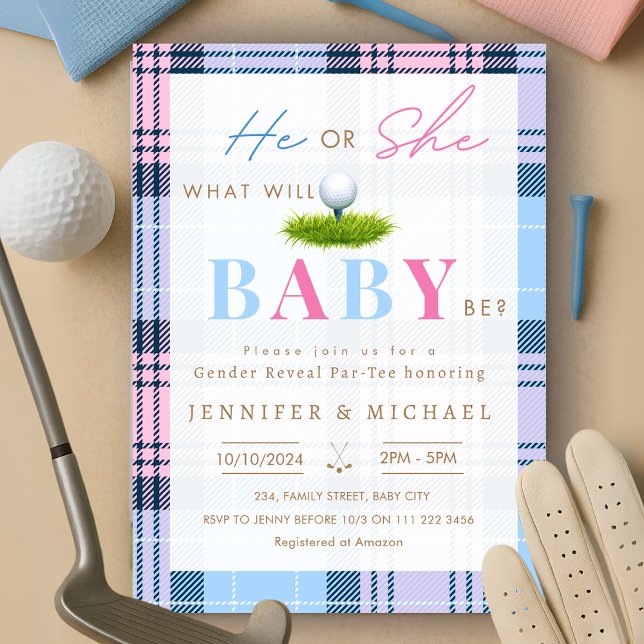Convite de festas Par-Tee Reveal de Gênero Golf (Golf Gender Reveal Par Tee Party Invitation)