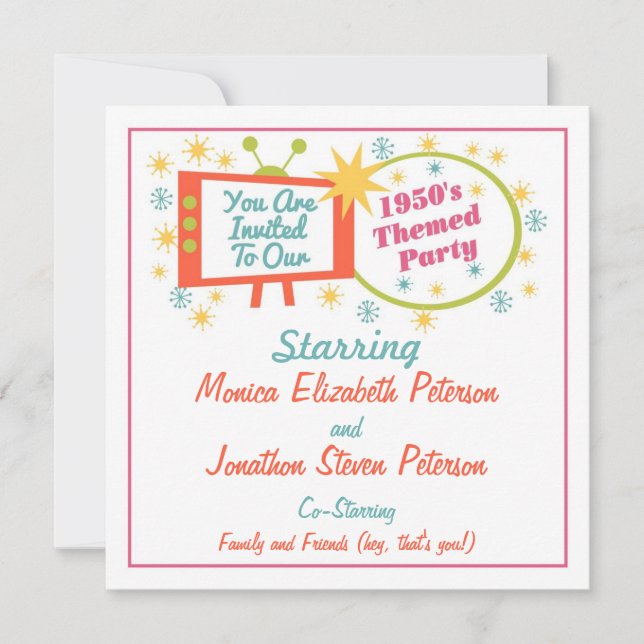 Convite de festas Pensado da década de 50 (Frente)