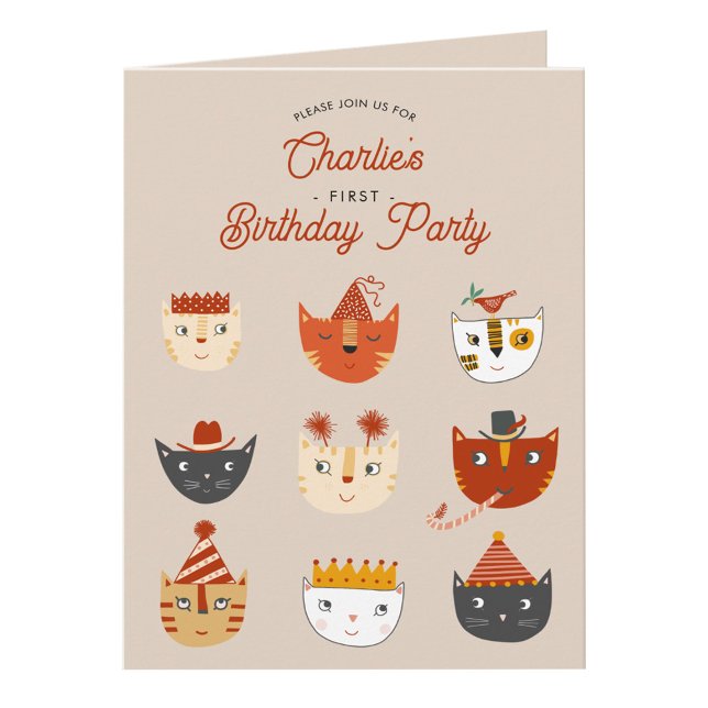 Convite de festas Personalizado de primeiro aniver (Cute kitty cat personalized first birthday party invitation)