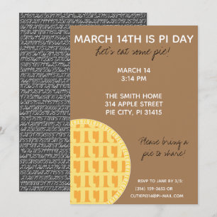 Convite de festas Pi Day com Dígitos Pi na Parte T