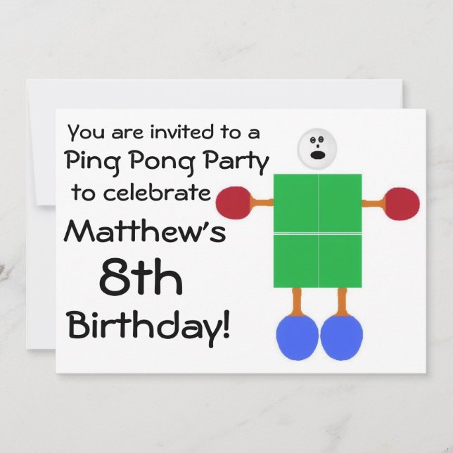 Convite de festas Ping Pong Birthday (Frente)