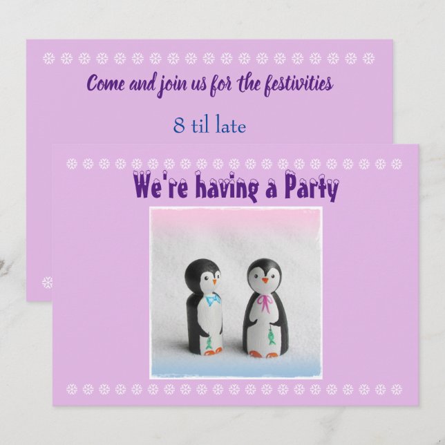 Convite de festas Pinguim Cujo (Frente/Verso)