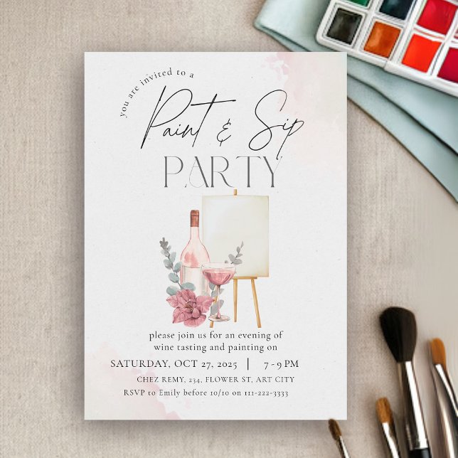 Convite de festas Pinta e Sip (Paint and Sip Party Invitation)