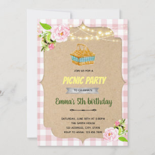 Convite de festas piquenique rosa