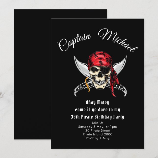 Convite de festas Pirate aniversário de 30 anos (Frente/Verso)