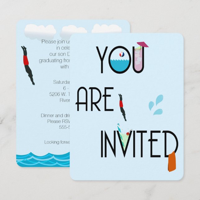 Convite de festas Piscina (Frente/Verso)