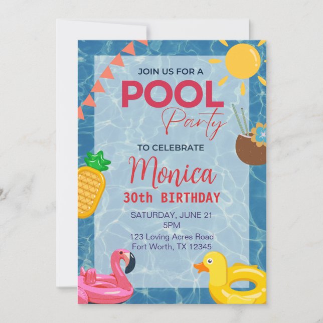 Convite de festas Piscina aniversário de 30 anos (Frente)