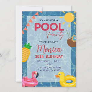 Convite de festas Piscina aniversário de 30 anos