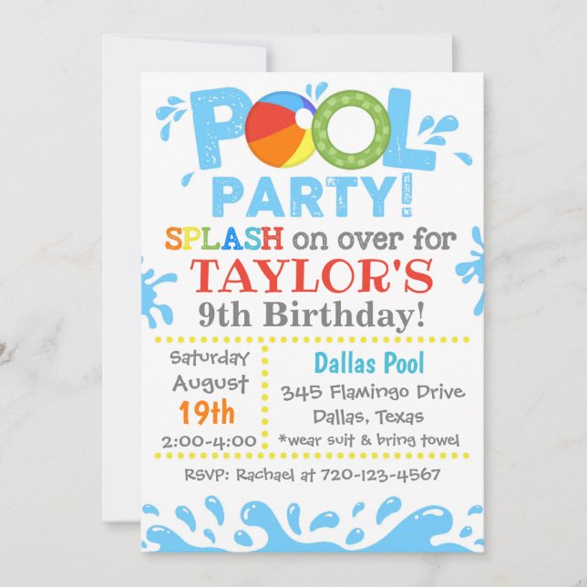 Convite de festas piscina | Convite para Festa de  (Frente)
