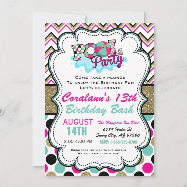 Convite de festas Piscina - Festa de Verão - Festa (Frente)