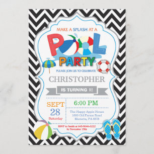 Convite de festas Piscina - Garoto de abertura pre
