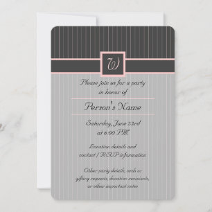 Convite de festas Preto com Pinstripes Rosa