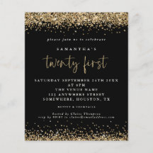 Convite de festas preto Dourado do orçamento 21 ru