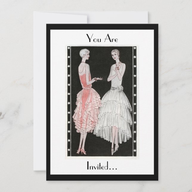 convite de festas preto e branco elegante do 1920 (Frente)