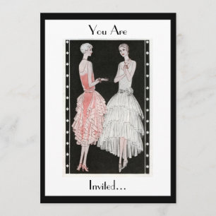 convite de festas preto e branco elegante do 1920