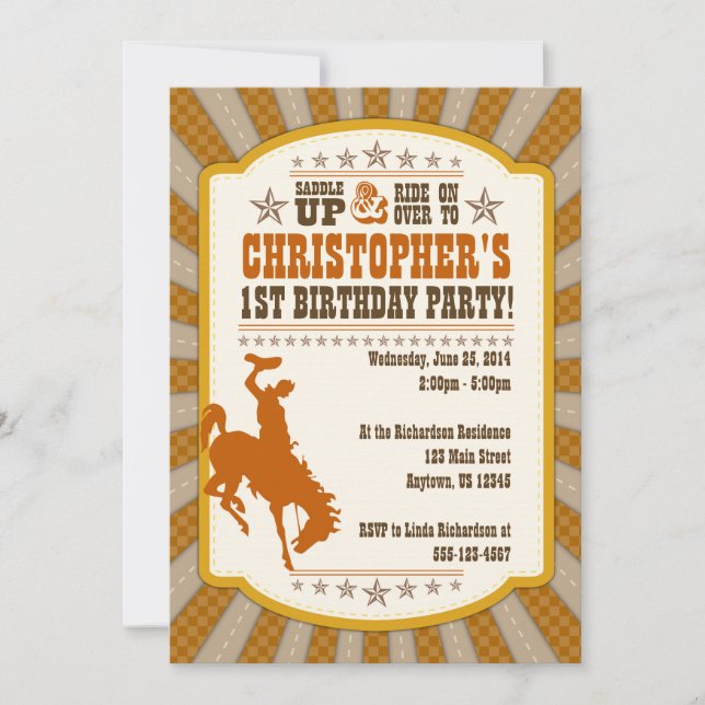 Convite de festas primeiro aniversario Cowboy (Frente)