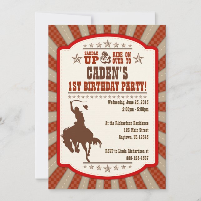 Convite de festas primeiro aniversario Cowboy (Frente)