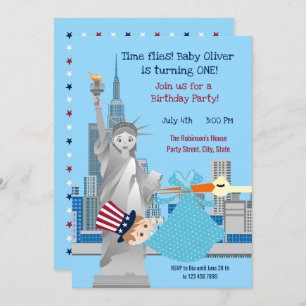 convite de festas primeiro aniversario de 4 de jul