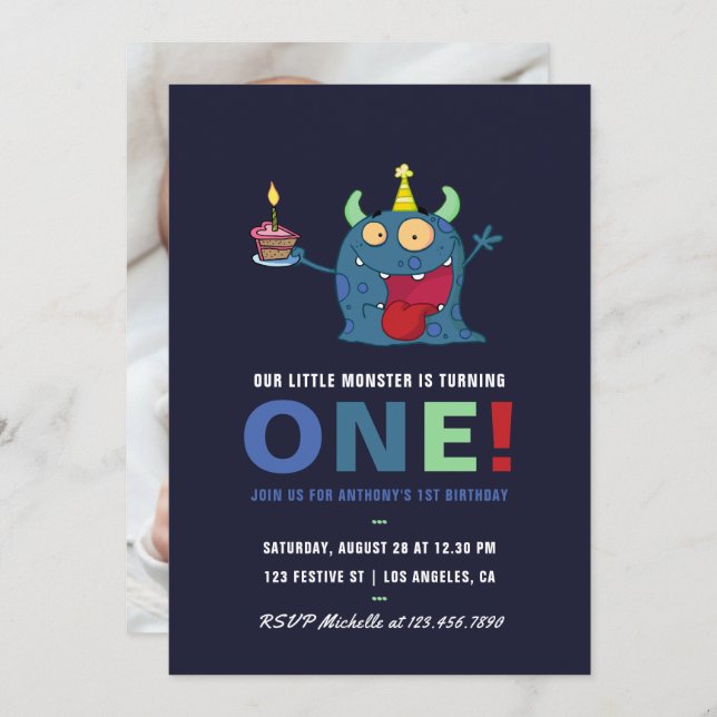 Convite de festas primeiro aniversario Pequeno Mon (Frente/Verso)