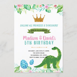 Convite de festas princesa e dinossauro