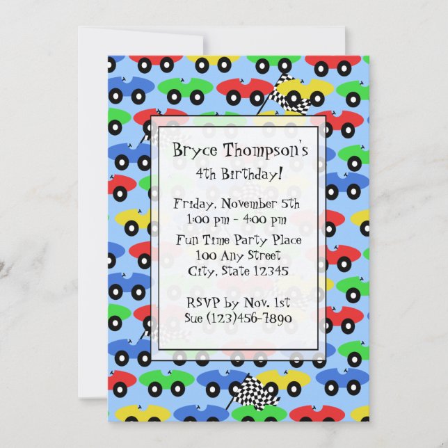 Convite de festas Race Car (Frente)