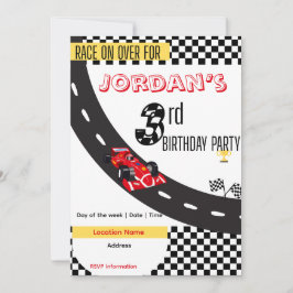Convite de festas Race Car aniversário de 3 anos