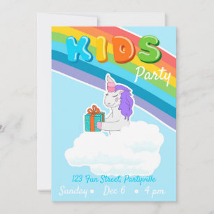 Convite de festas Rainbow Unicorn Kids