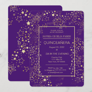 Convite de festas Real Roxo e Dourado Quinceañera