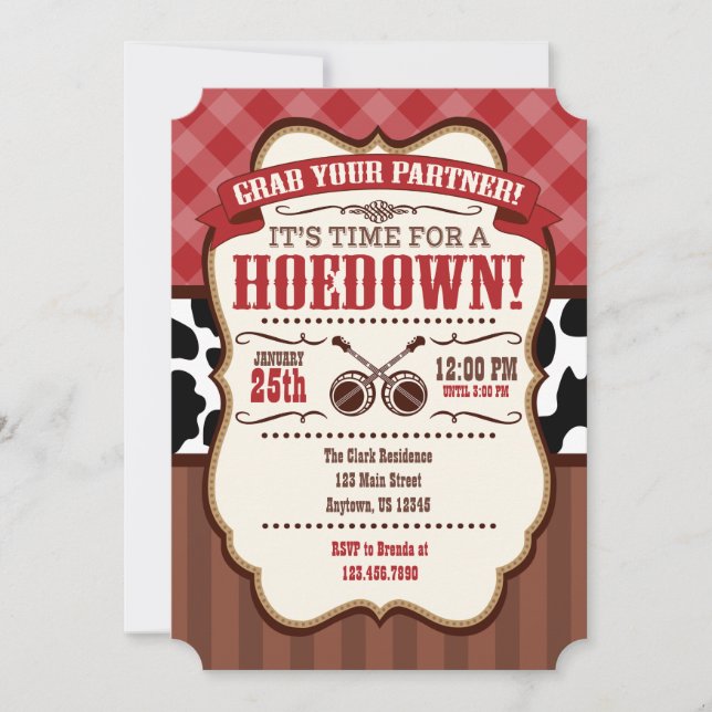 Convite de festas Red Brown Hoedown (Frente)