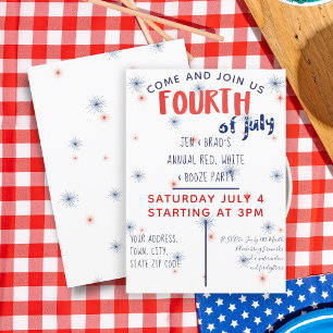 Convite de festas Red White e Booze de 4 de julho