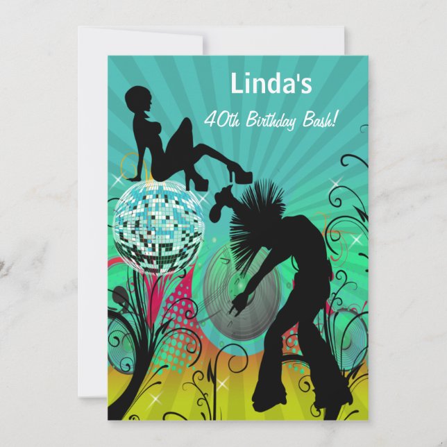 convite de festas retro de disco aqua (Frente)