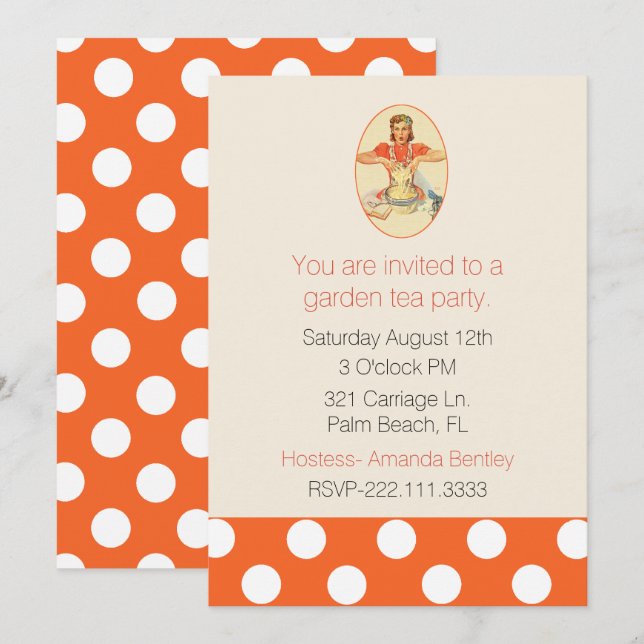 Convite de festas retro do cozinhar da mulher do (Frente/Verso)