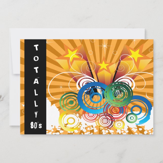 convite de festas retrô totalmente anos 80 laranja (Frente)