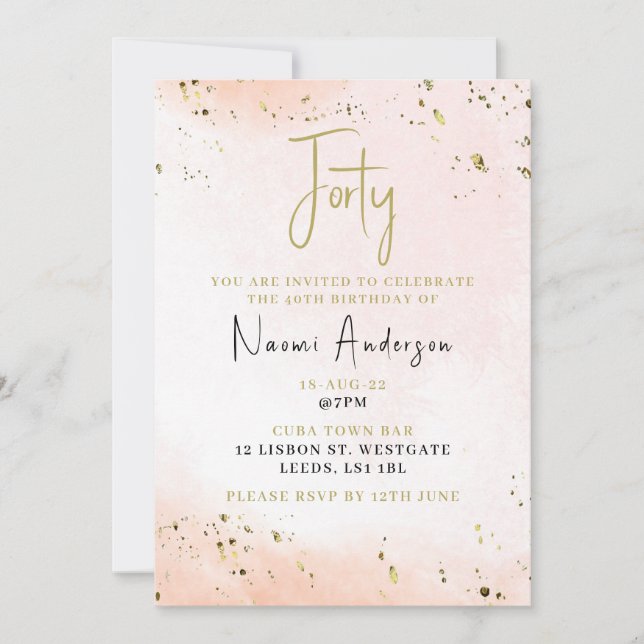 Convite de festas rosa aniversário de 40 anos (Frente)
