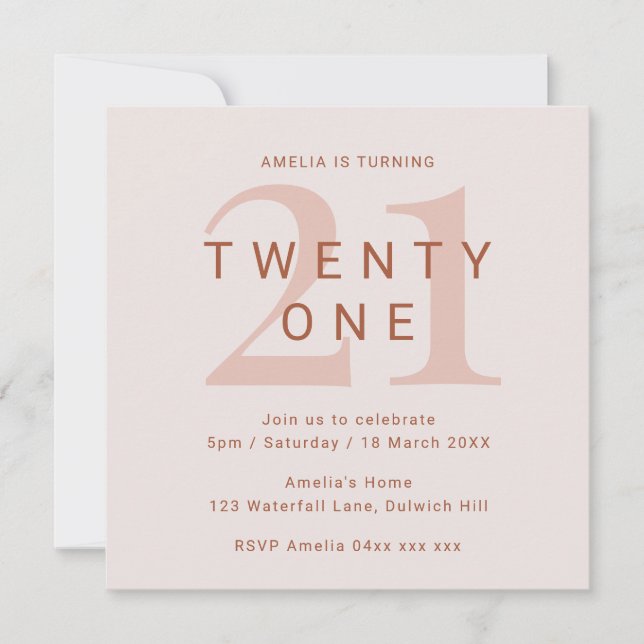 Convite de festas Rosa Contemporâneo (Frente)