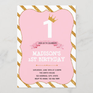 convite de festas rosa primeiro aniversario prince