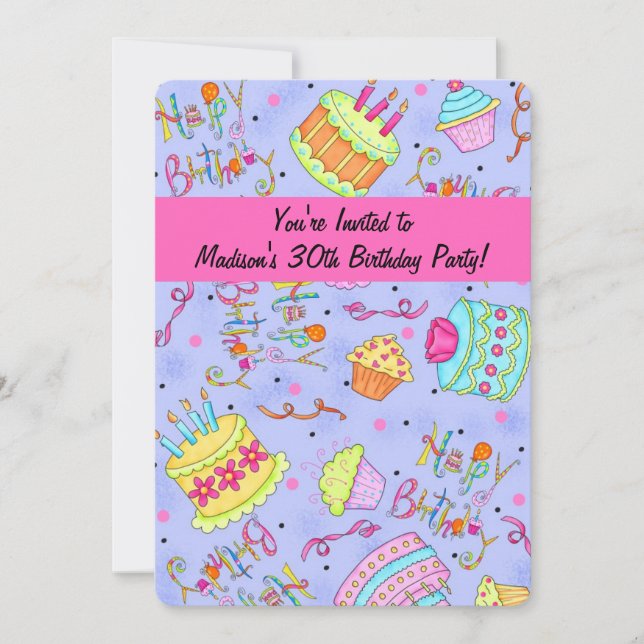 Convite de festas rosa-quente roxo (Frente)