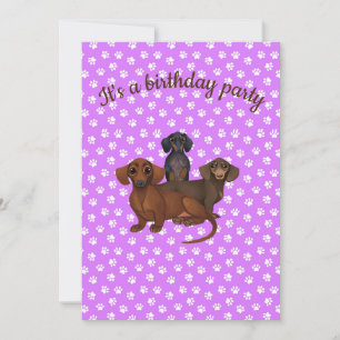 Convite de festas roxo do Dachshund