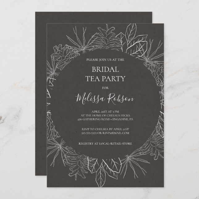 Convite de festas Russo de Chá Bridal de Carvão de (Frente/Verso)